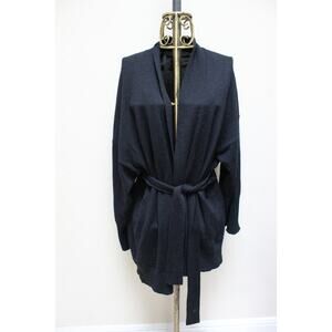 Nili Lotan Mackenzie Black Belted Drape Wool Alpaca Cardigan Sweater One Size